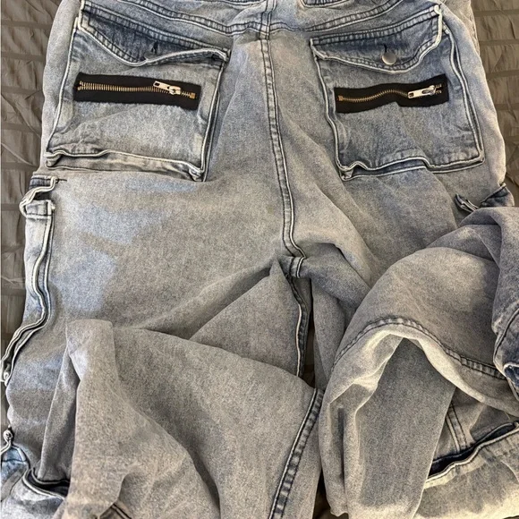 EB Denim Light Wash Wide Leg Cargo Jeans - Picture 8 of 9